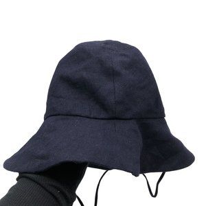 CLYDE Linen Fisherman Hat Navy Blue Tie String Bucket Hat Womens OS Sun Hat